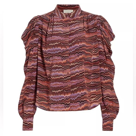 ULLA JOHNSON Dari Patterned Blouse in Purple Sapphire Size NWT 6 $420 - Picture 4 of 6